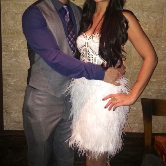 ARK & CO White Ostrich Feathers Studded Dress NWT - Picture 10 of 16